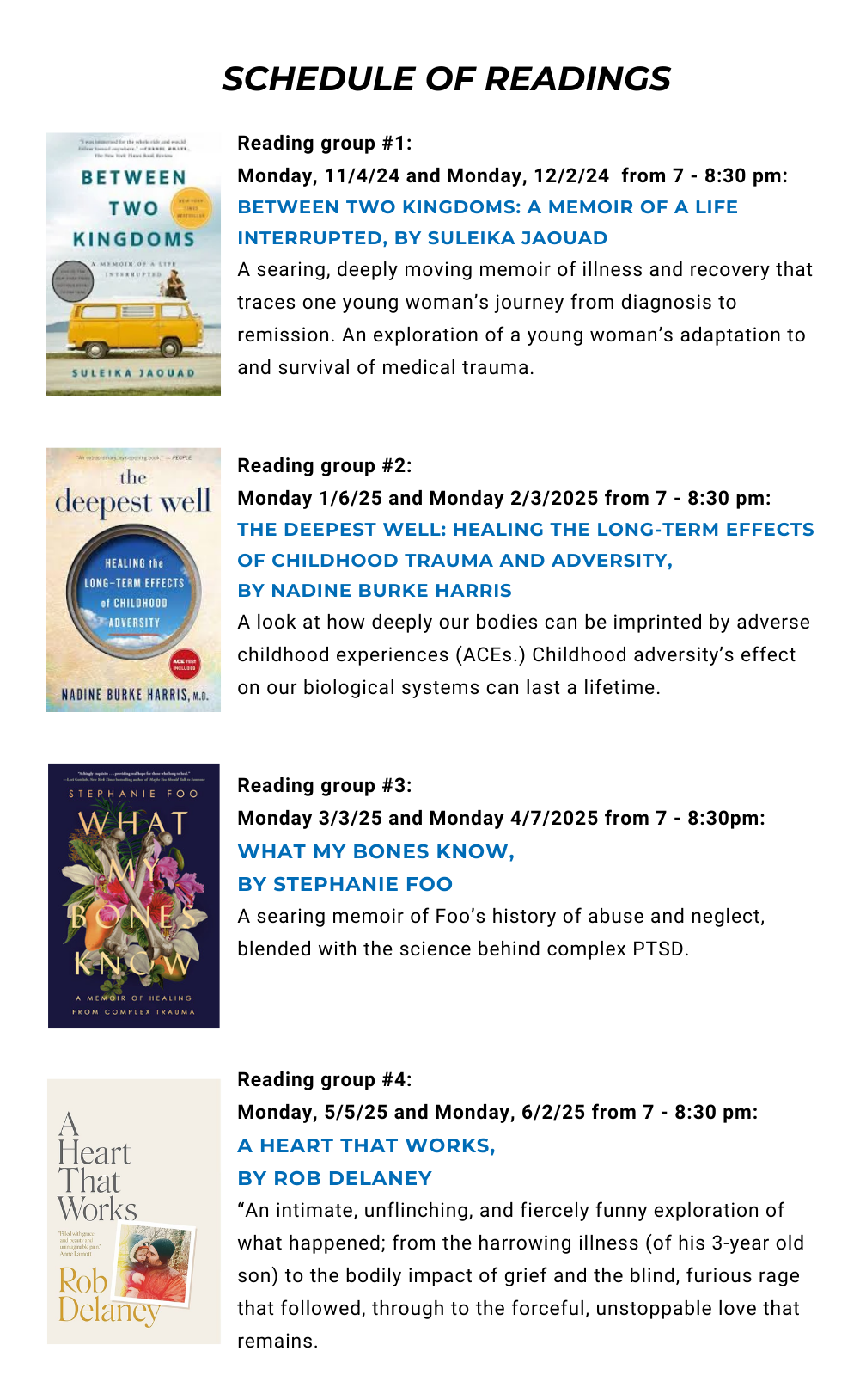 Trauma Book Club Reading Schedule